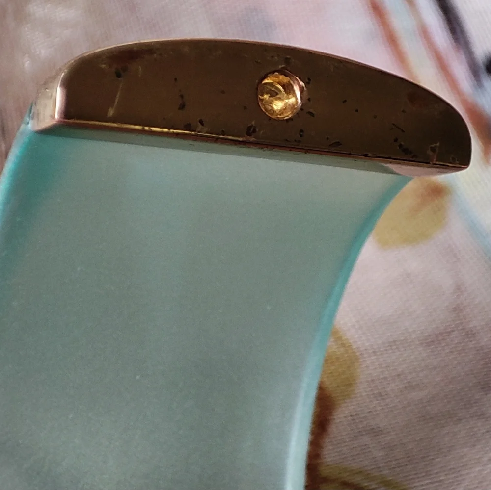 Icy Frosted Light Aqua Blue Moonglow Lucite Clamper Vintage Gold Tone Bracelet